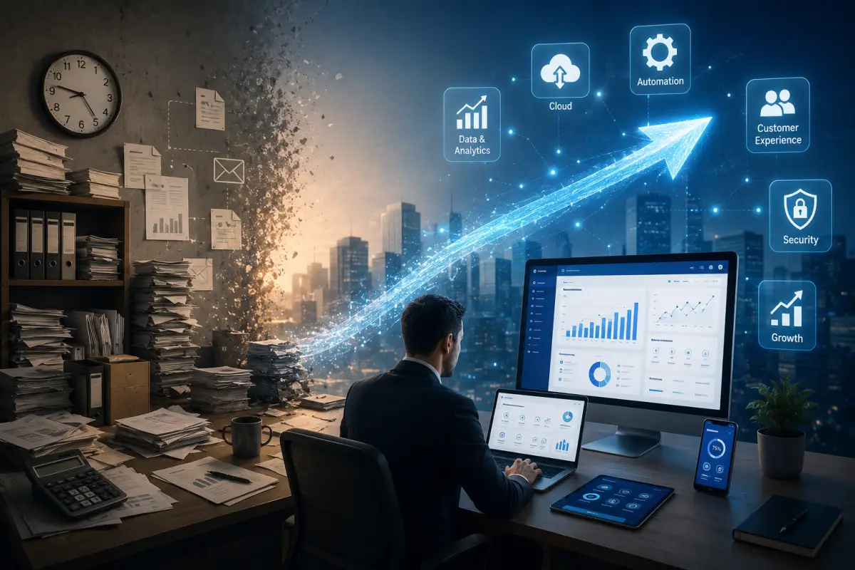 Business digital transformation from traditional operations to a modern digital workplace